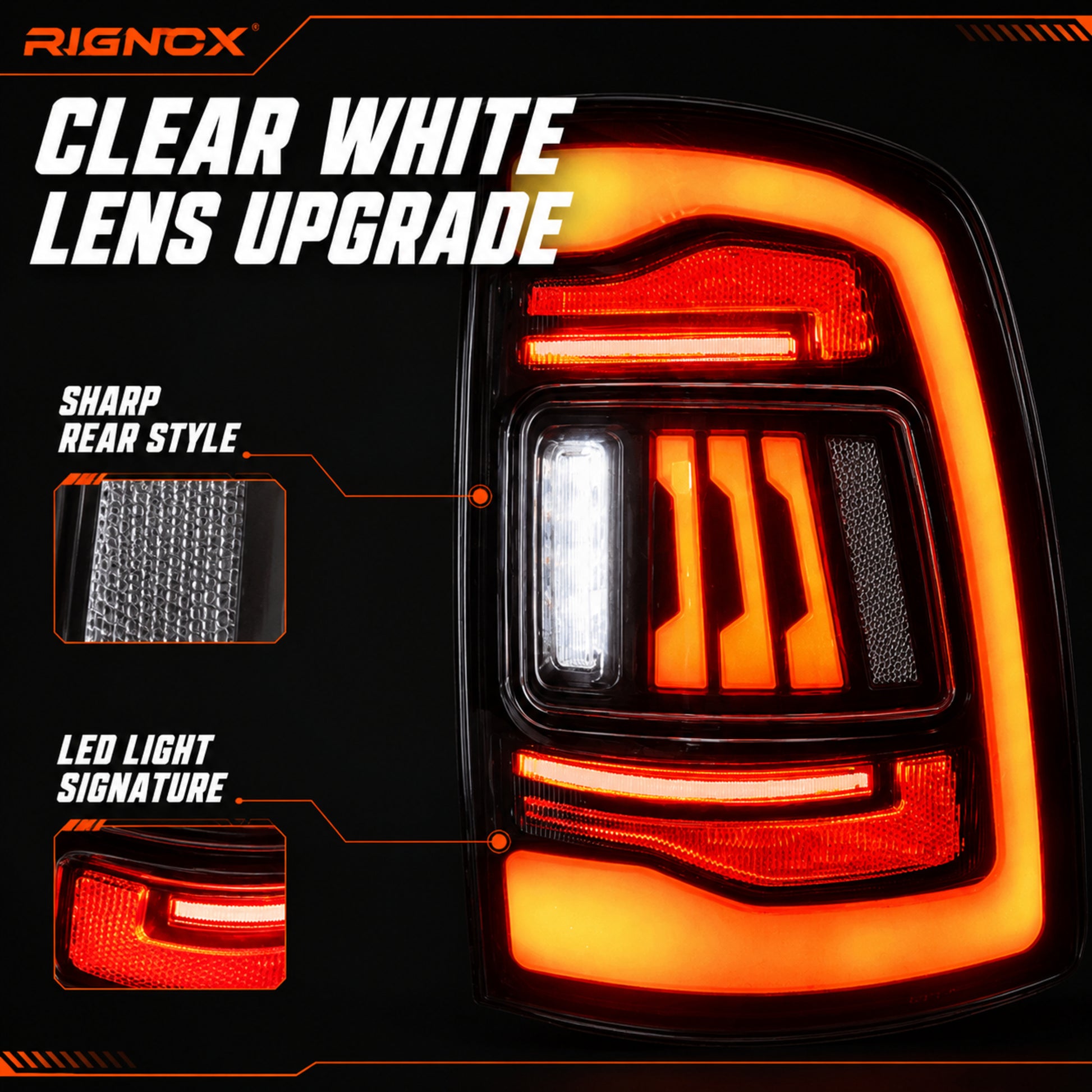 2019-2024 Ram 2500 3500 Sequential LED Tail Lights — clear white lens style function12