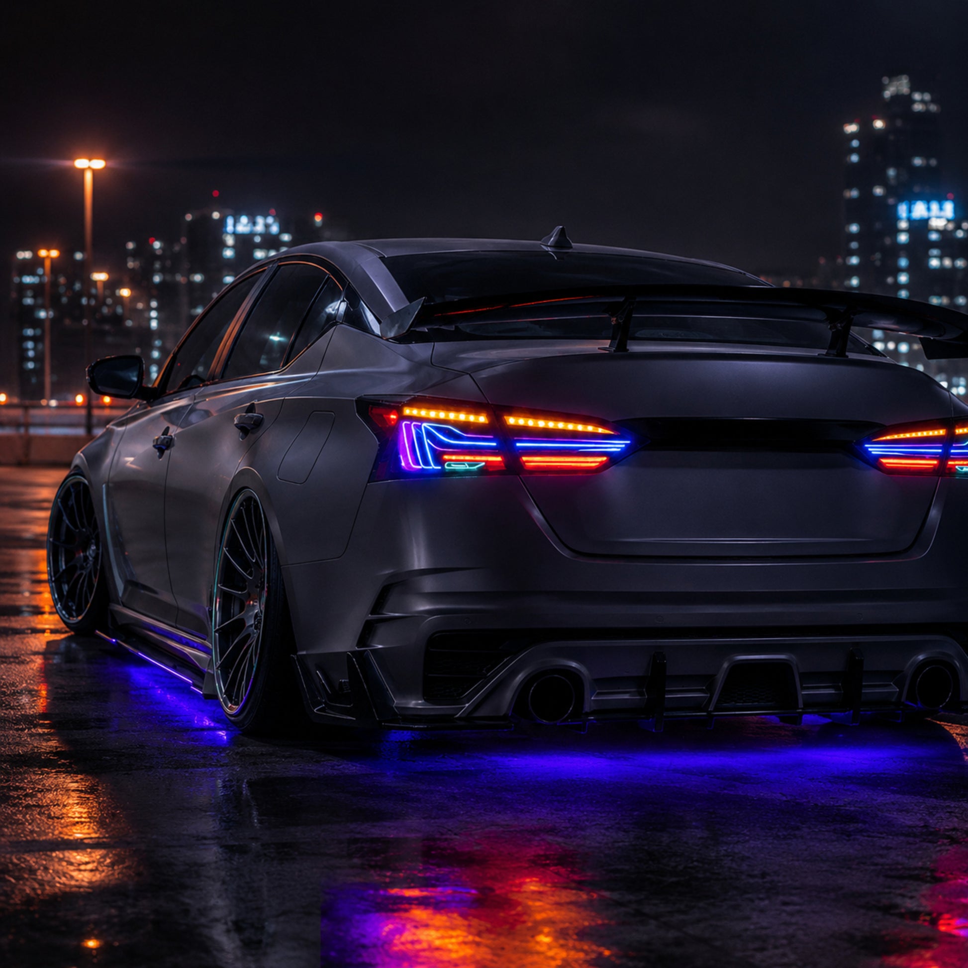 2019-2024 Nissan Altima Sequential LED Tail Lights — RGB social night shot - T-ALT19-SRGB