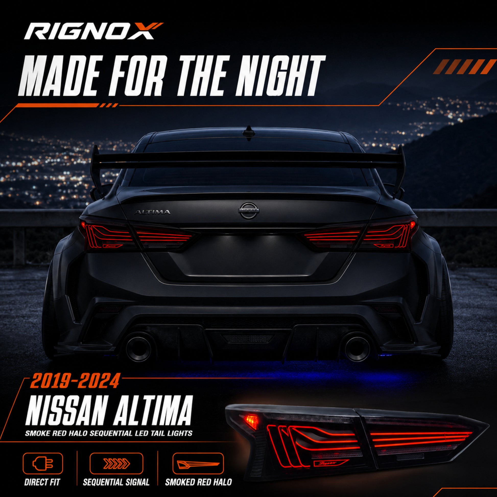 2019-2024 Nissan Altima Sequential LED Tail Lights — smoke red halo sequential key selling points - T-ALT19-SR