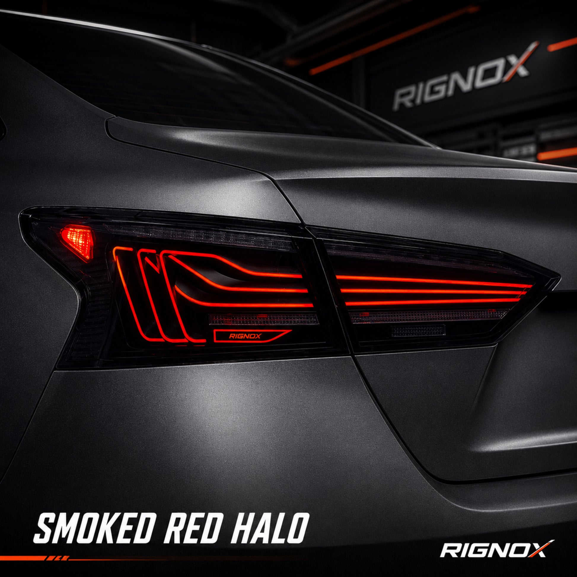 2019-2024 Nissan Altima Sequential LED Tail Lights — smoke red halo sequential lens detail - T-ALT19-SR
