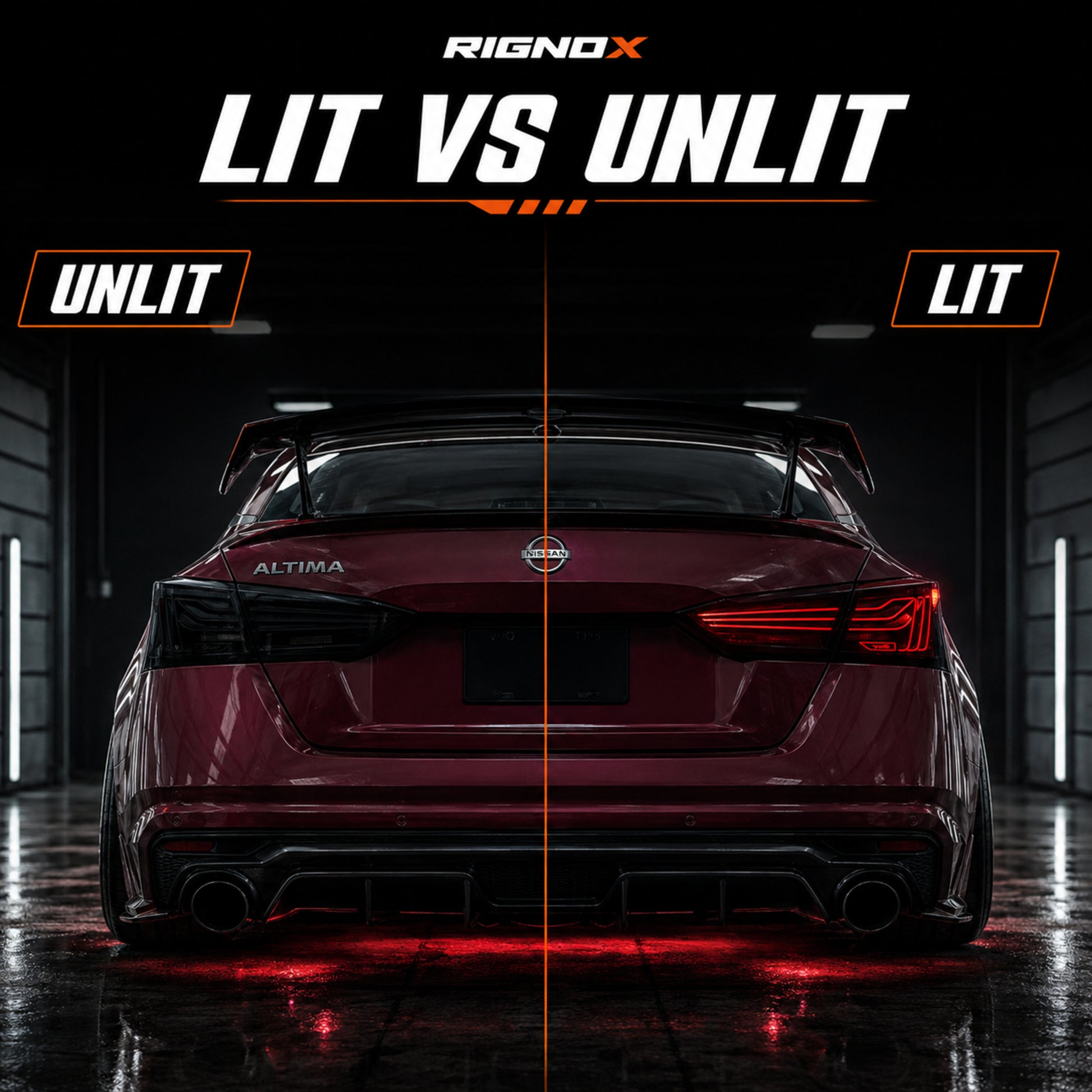 2019-2024 Nissan Altima Sequential LED Tail Lights — smoke red halo sequential lit unlit compare - T-ALT19-SR