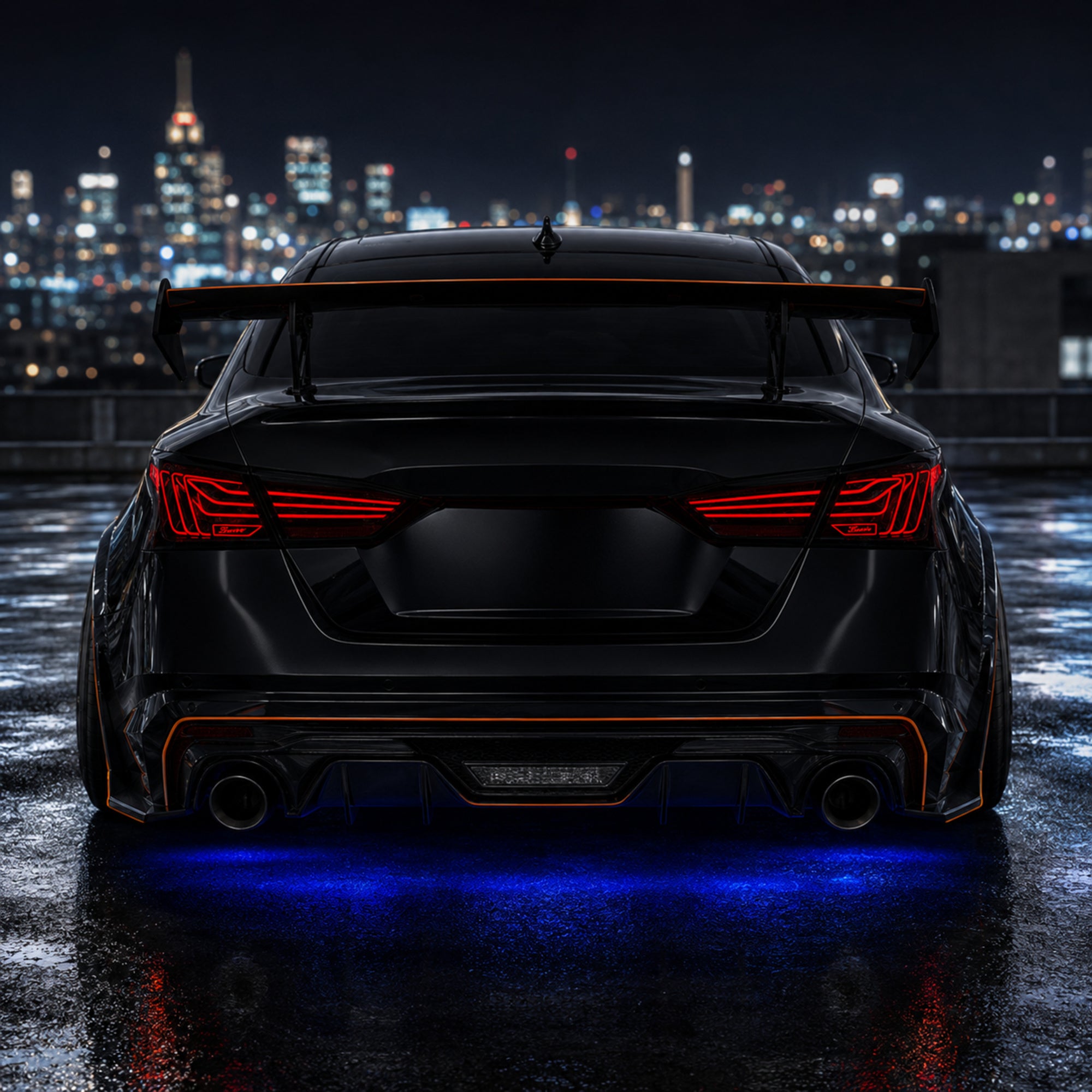 2019-2024 Nissan Altima Sequential LED Tail Lights — smoke red halo sequential rear view night - T-ALT19-SR