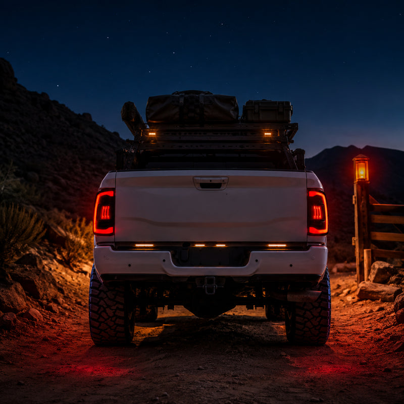 2019-2024 Ram 2500 3500 Sequential LED Tail Lights — smoked night rear view03