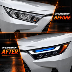 2019-2025 Toyota RAV4 (XA50) LED Triple Projector Headlights Assembly — Pair — Before and after comparison — H-RAV4-20