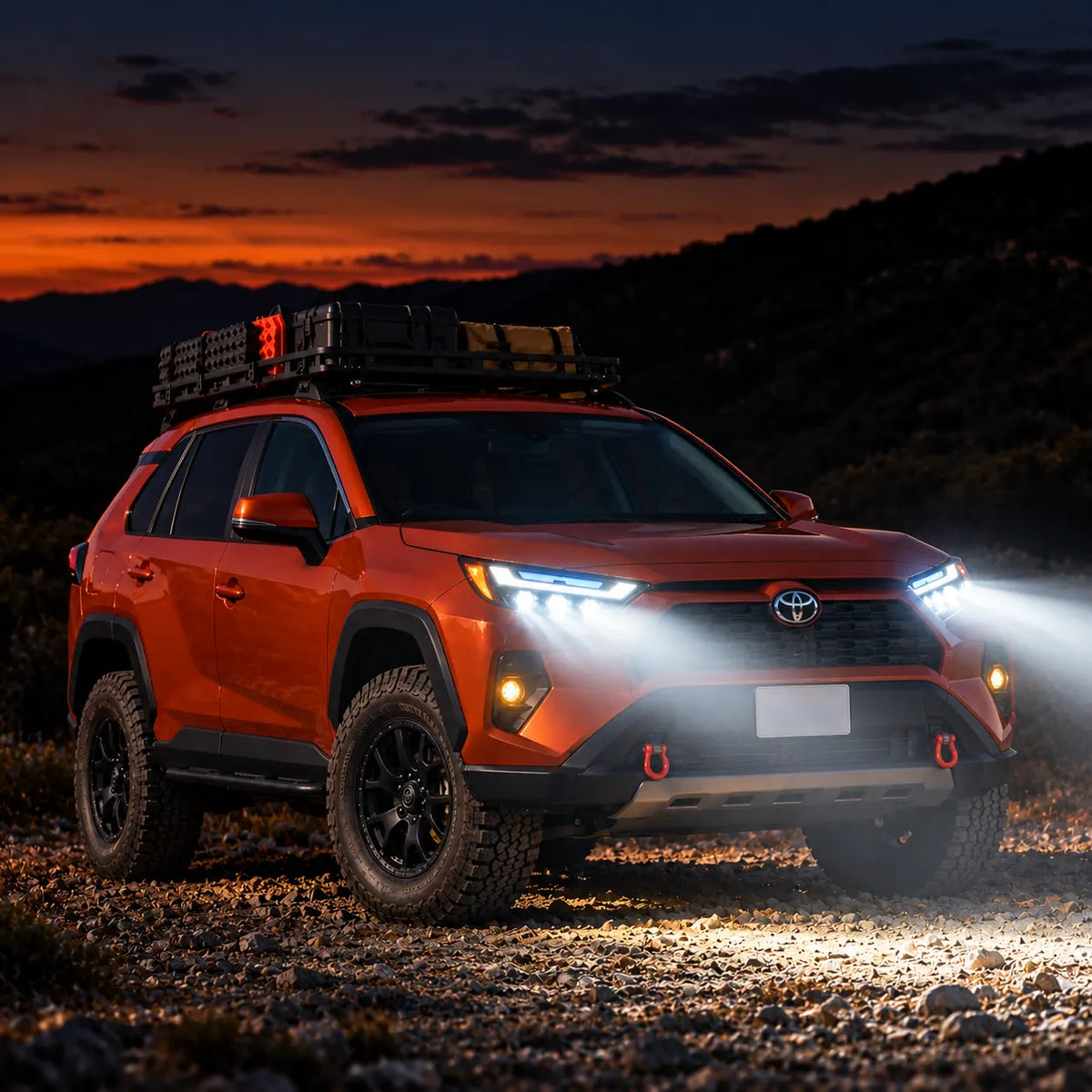 2019-2025 Toyota RAV4 (XA50) LED Triple Projector Headlights Assembly — Pair — Night driving beam performance — H-RAV4-20