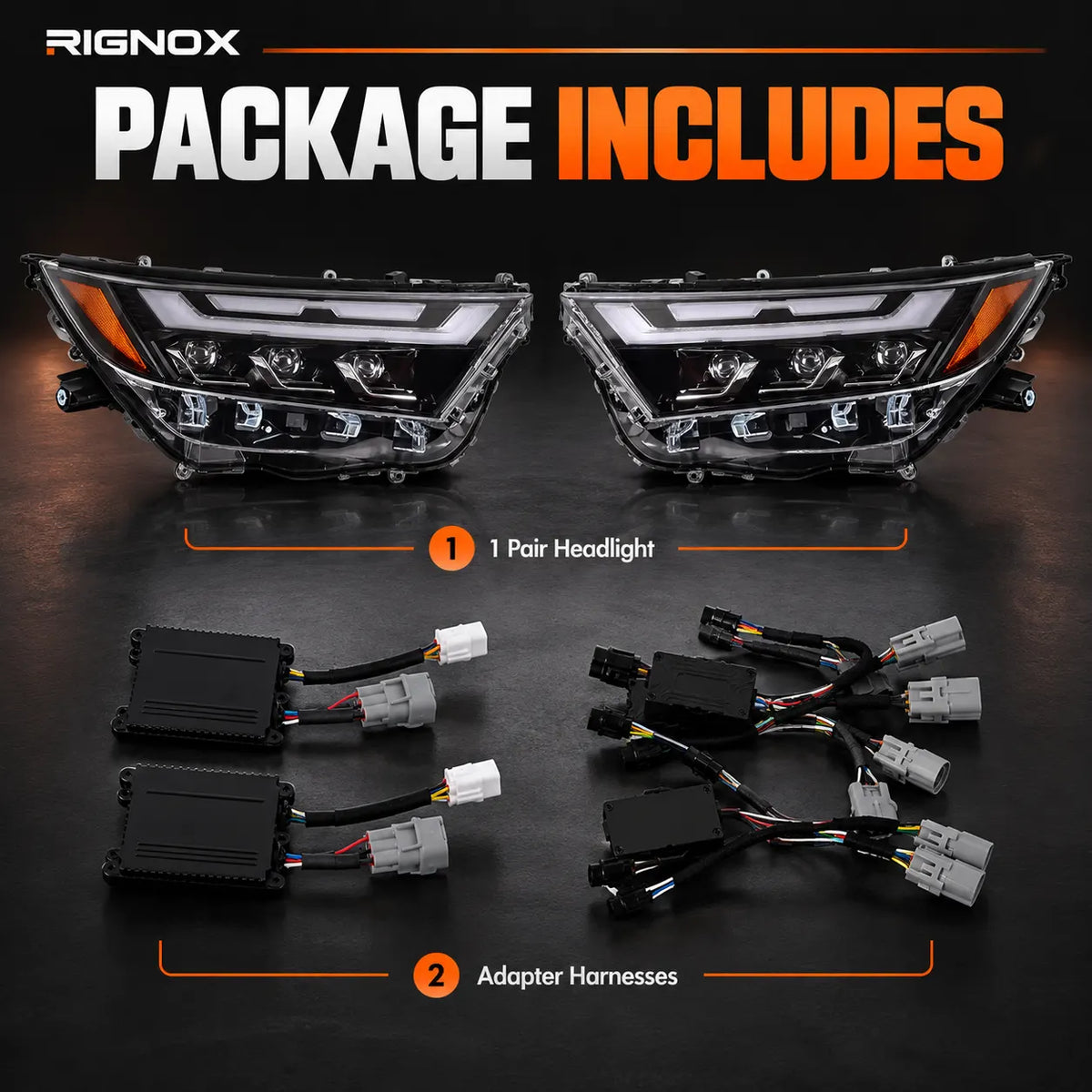 2019-2025 Toyota RAV4 (XA50) LED Triple Projector Headlights Assembly — Pair — Package contents — H-RAV4-20