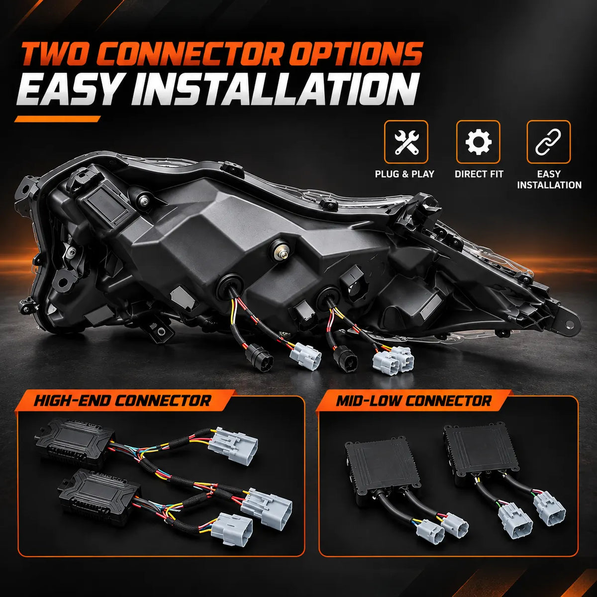 2019-2025 Toyota RAV4 (XA50) LED Triple Projector Headlights Assembly — Pair — Plug and play connectors — H-RAV4-20