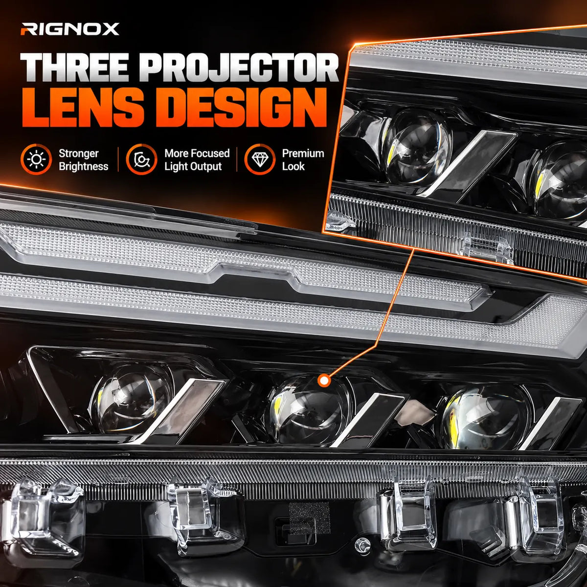 2019-2025 Toyota RAV4 (XA50) LED Triple Projector Headlights Assembly — Pair — Triple projector lens details — H-RAV4-20