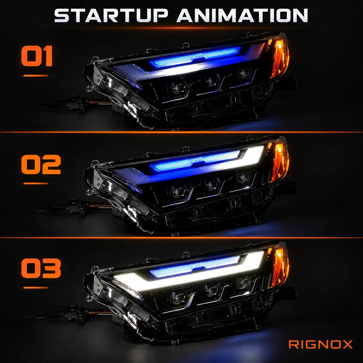 2019-2025 Toyota RAV4 (XA50) LED Triple Projector Headlights Assembly — Pair — Startup animation — H-RAV4-20