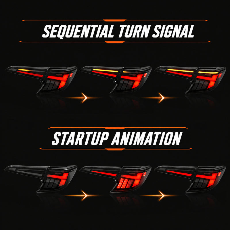 2019-2025 Toyota Corolla Hatchback & GR Corolla Sequential LED Tail Lights — smoked red sequential startup function — T-COR19