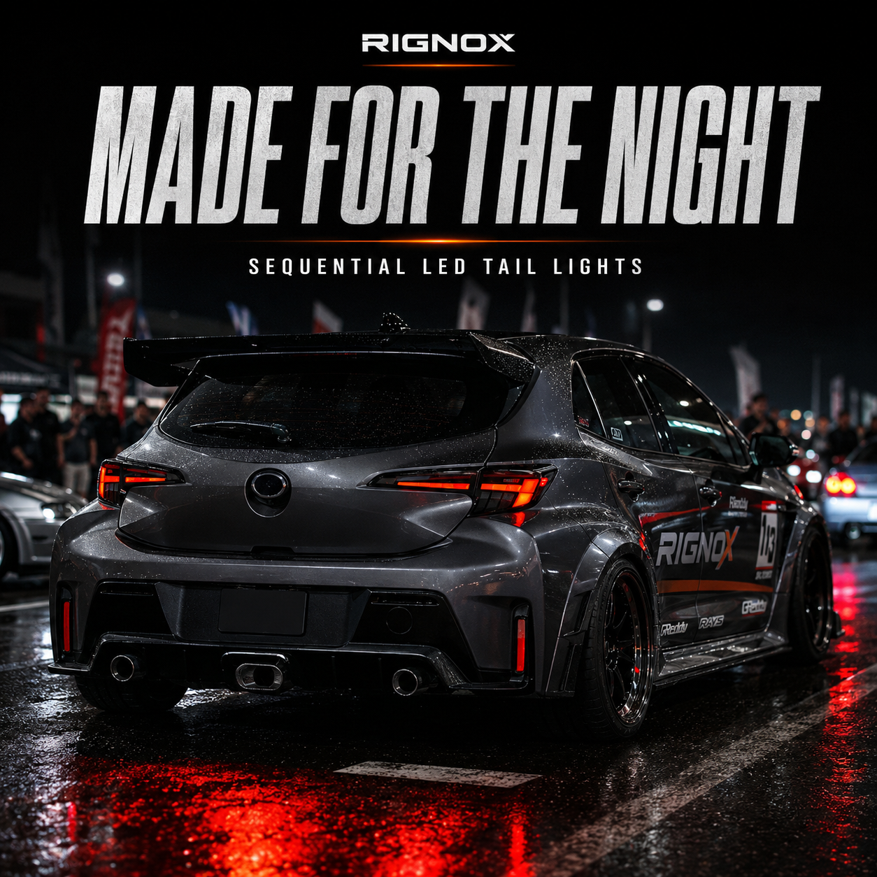 2019-2025 Toyota Corolla Hatchback & GR Corolla Sequential LED Tail Lights — sequential LED car meet night motion — T-COR19