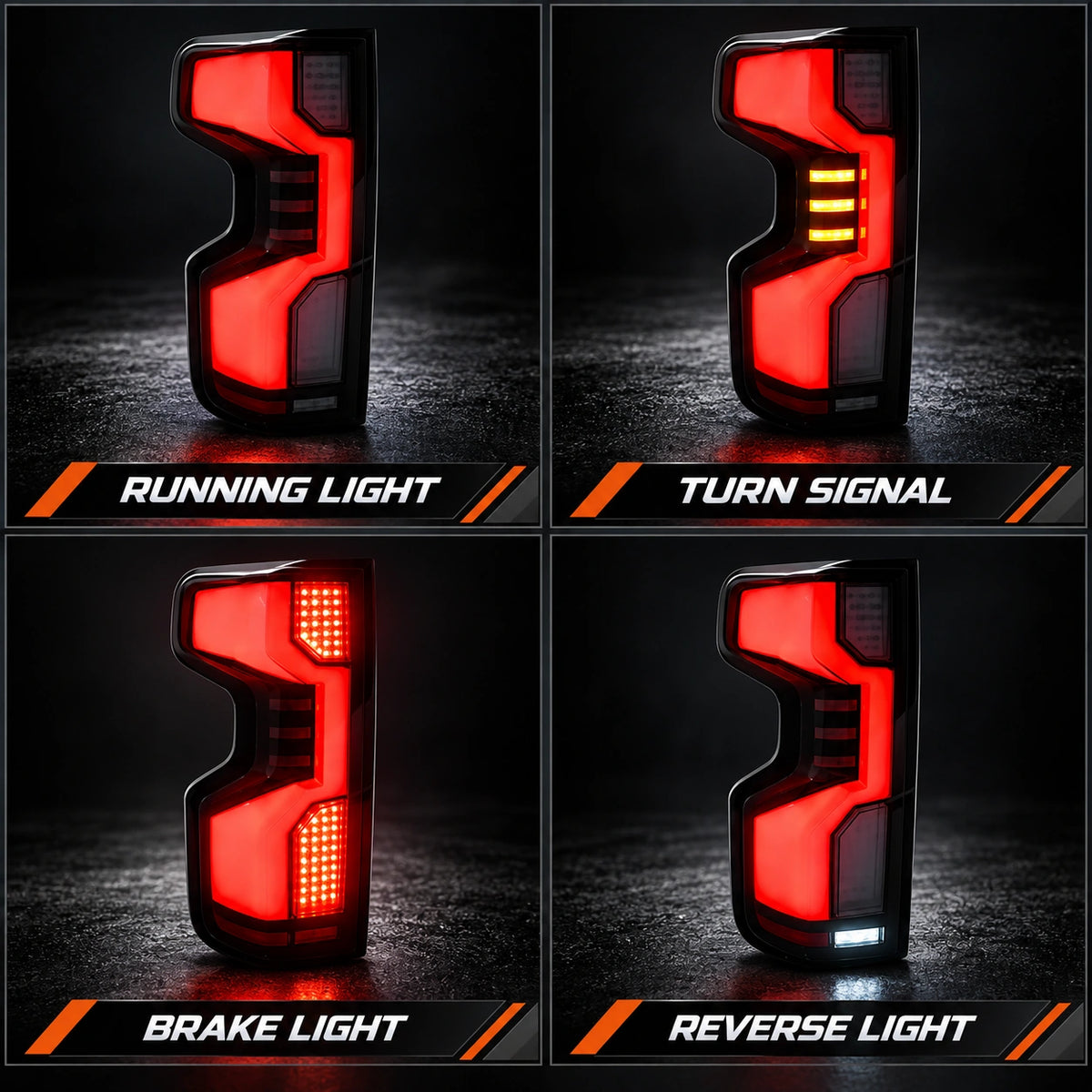 2019-2026 Chevrolet Silverado 1500 / 2020-2023 2500HD/3500HD Sequential LED Tail Lights — lighting functions — T-SILV19-CW