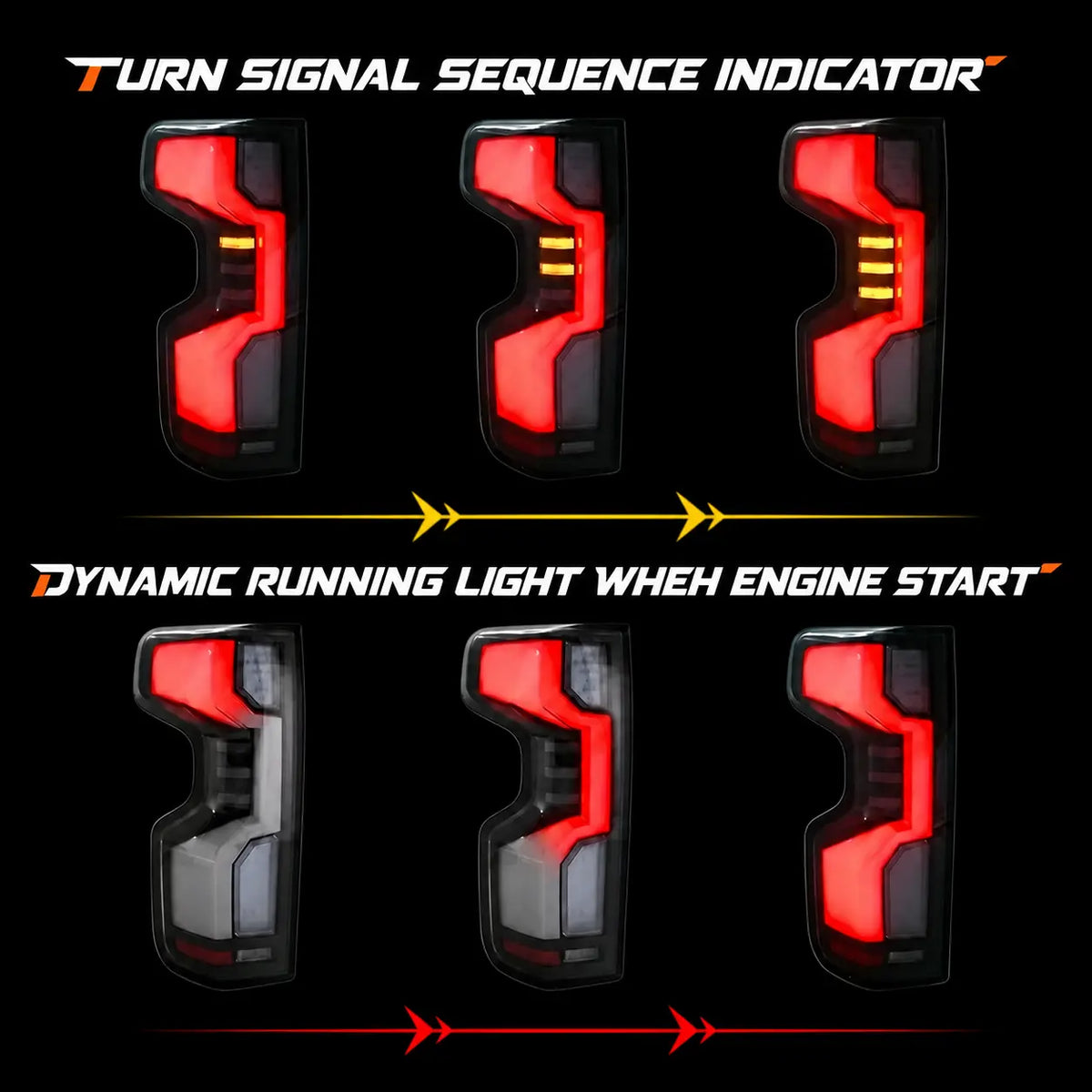 2019-2026 Chevrolet Silverado 1500 / 2020-2023 2500HD/3500HD Sequential LED Tail Lights — turn signal and startup animation — T-SILV19-CW