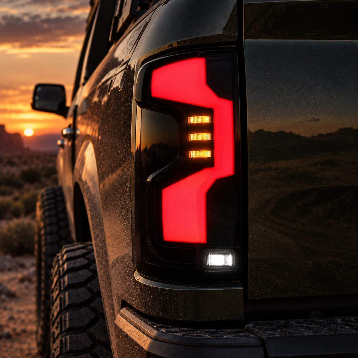 2019-2026 Chevrolet Silverado 1500 / 2020-2023 2500HD/3500HD Sequential LED Tail Lights — close-up look — T-SILV19-SR