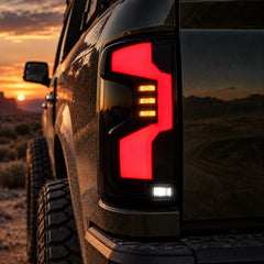 2019-2026 Chevrolet Silverado 1500 / 2020-2023 2500HD/3500HD Sequential LED Tail Lights — close-up look — T-SILV19-SR
