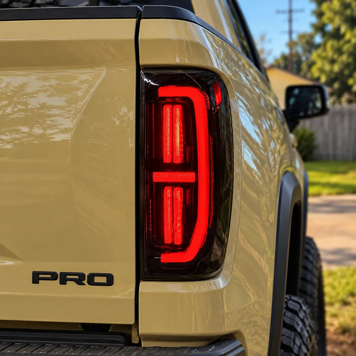 2019-2026 GMC Sierra 1500 & 2020-2023 Sierra 2500HD/3500HD (T1) LED Tail Lights Assembly — Pair — Brake Light Close-Up — T-SRA19-SR