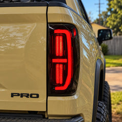 2019-2026 GMC Sierra 1500 & 2020-2023 Sierra 2500HD/3500HD (T1) LED Tail Lights Assembly — Pair — Brake Light Close-Up — T-SRA19-SR