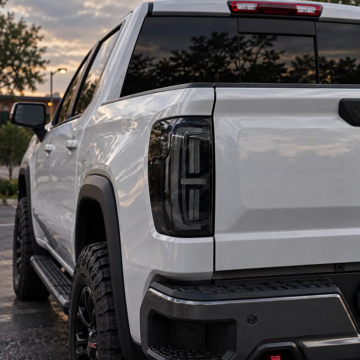 2019-2026 GMC Sierra 1500 & 2020-2023 Sierra 2500HD/3500HD (T1) LED Tail Lights Assembly — Pair — Lights Off Close-Up — T-SRA19-SR