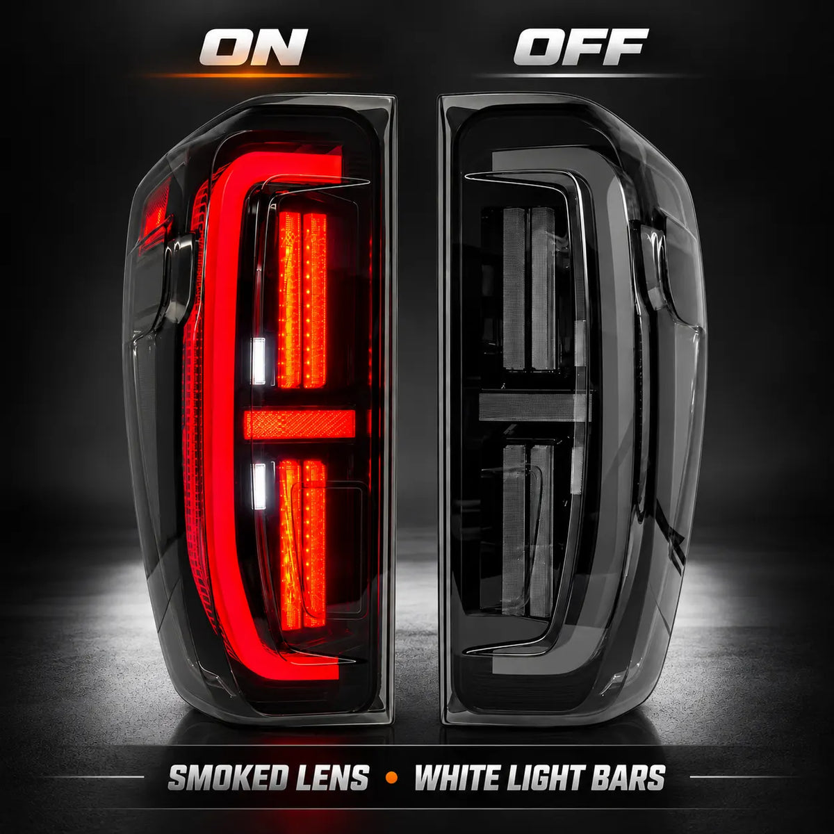 2019-2026 GMC Sierra 1500 & 2020-2023 Sierra 2500HD/3500HD (T1) LED Tail Lights Assembly — Pair — Lights On & Off — T-SRA19-SR