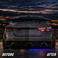 2019-2026 Nissan Altima Sequential Laser LED Tail Lights Assembly — 4-Piece Set — before and after comparison — T-ALT19-SRGB