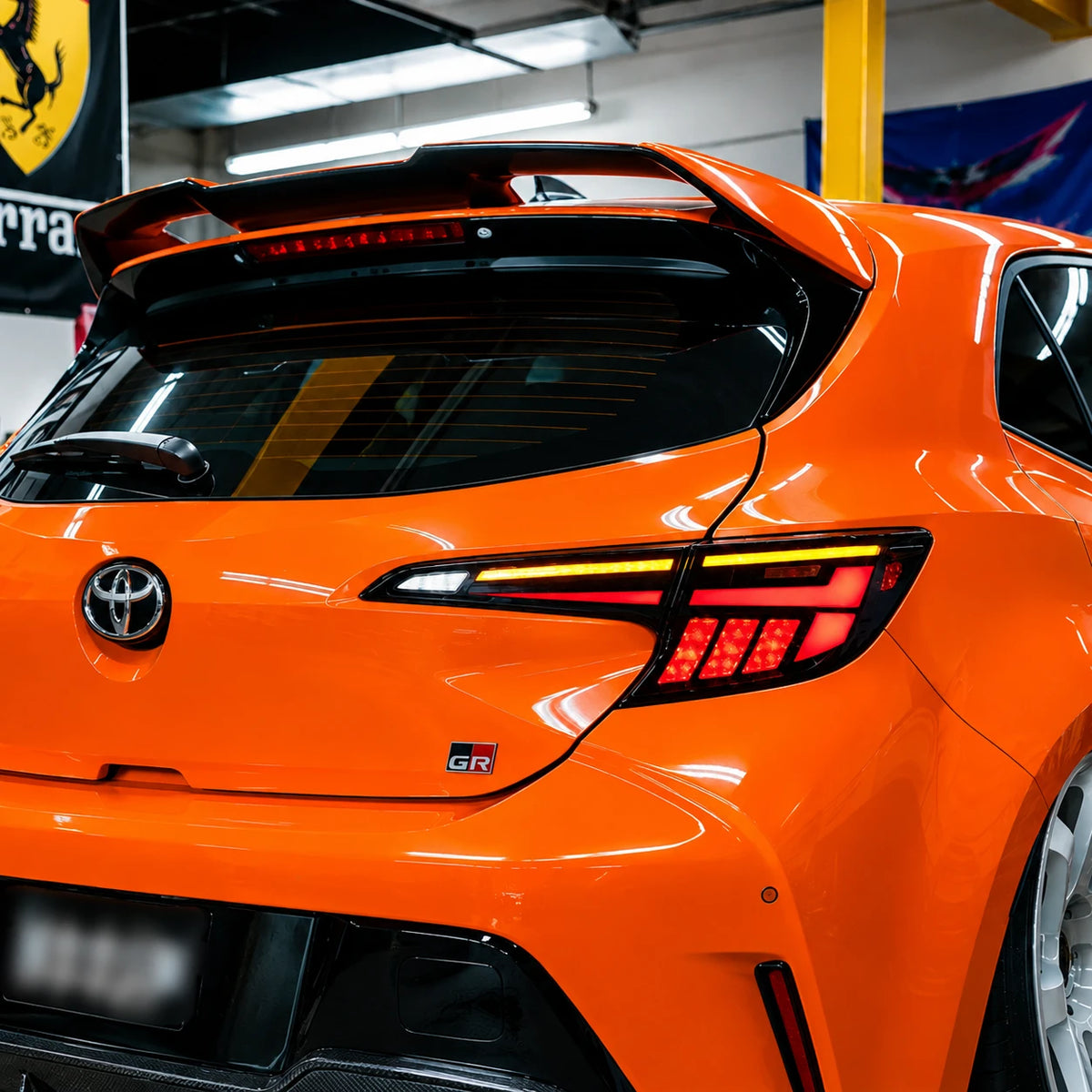 2019-2026 Toyota Corolla Hatchback and GR Corolla Sequential LED Tail Lights — light-on close-up — T-COR19-SW