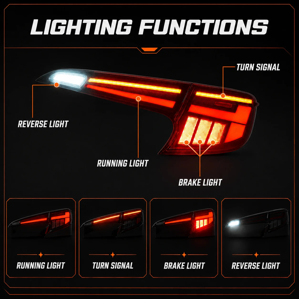 2019-2026 Toyota Corolla Hatchback and GR Corolla Sequential LED Tail Lights — lighting functions — T-COR19-SW