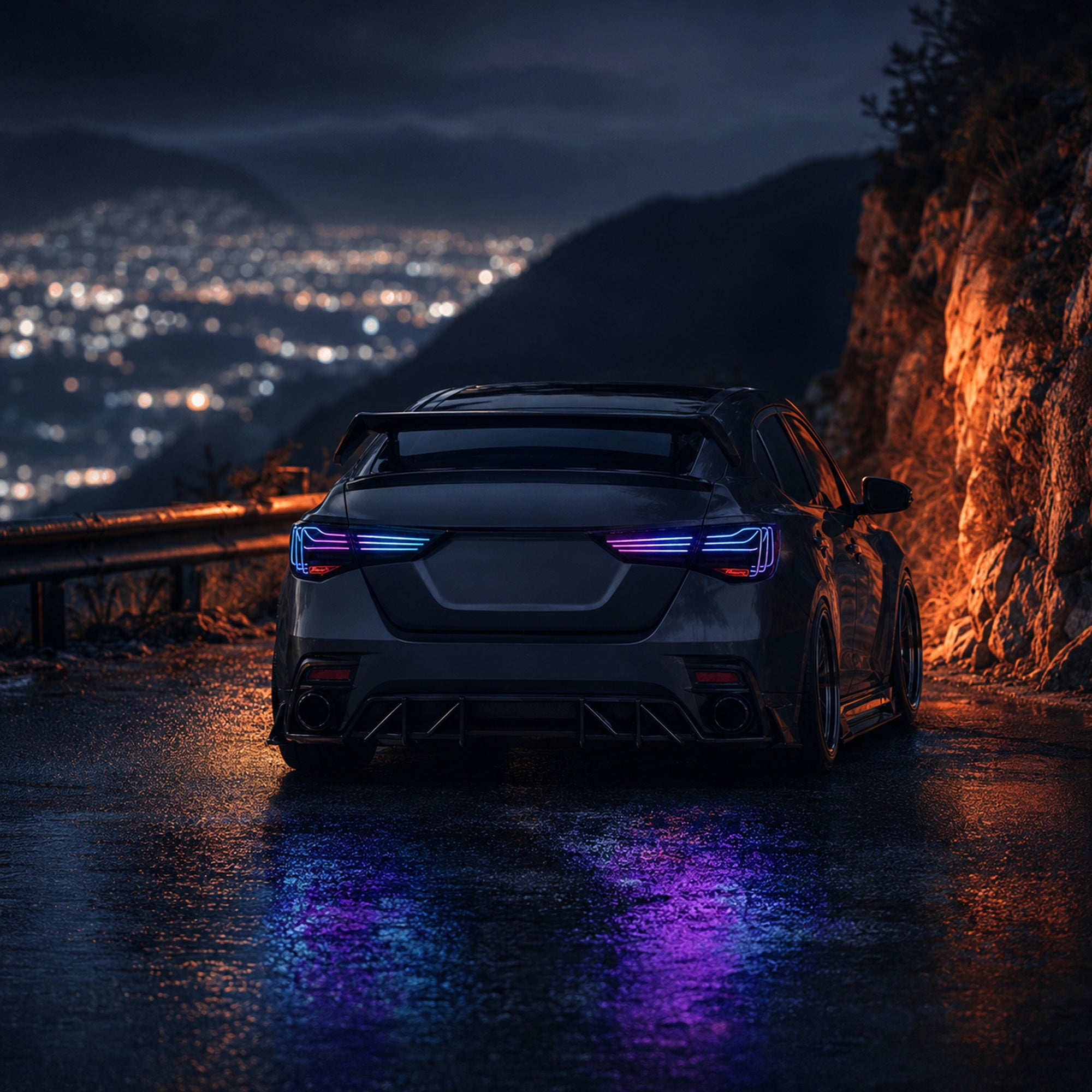 2020-2025 Nissan Sentra Sequential LED Tail Lights — rgblaser line sequential night rear signature08 - T-SEN20-SRGB