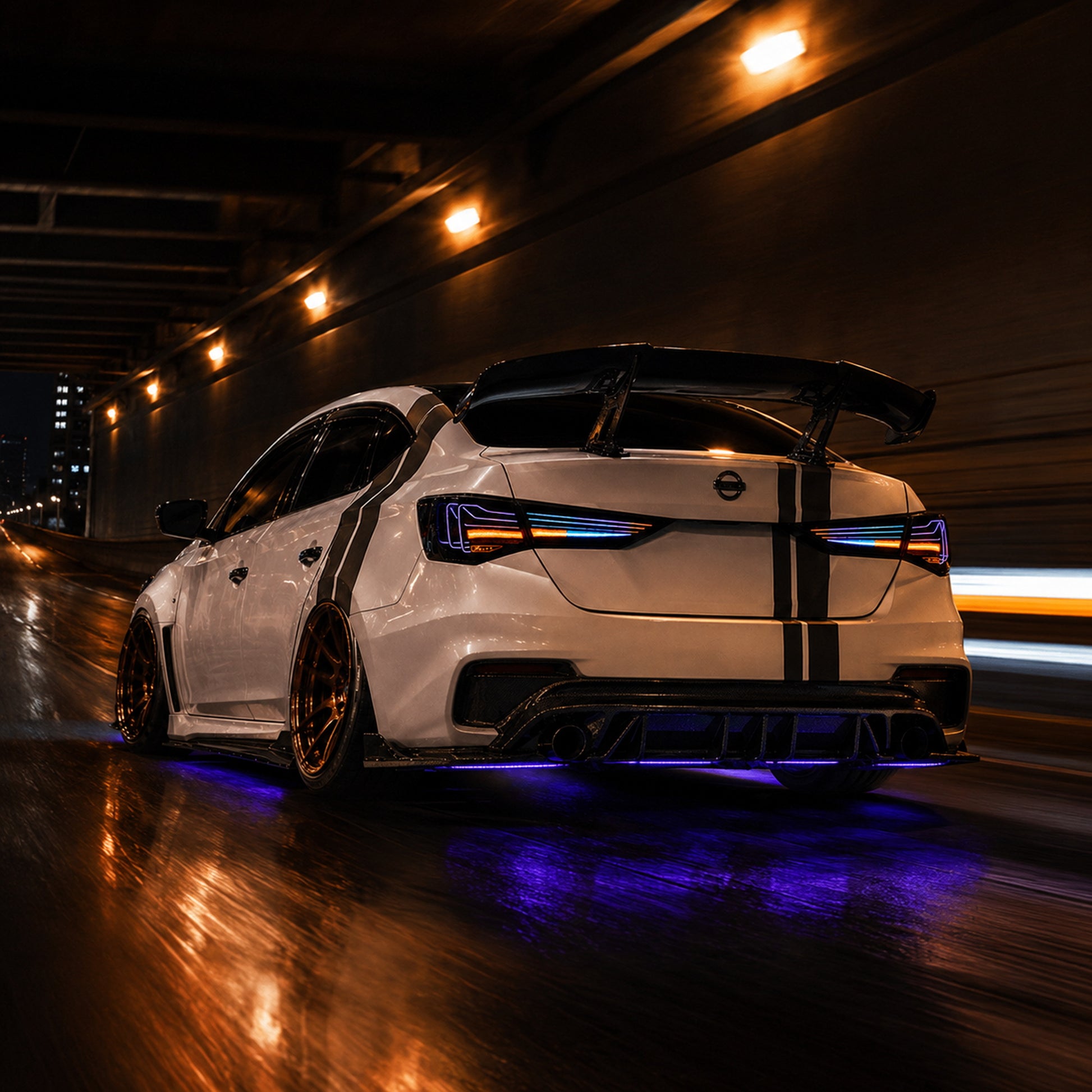 2020-2025 Nissan Sentra Sequential LED Tail Lights — rgblaser line sequential rolling night09 - T-SEN20-SRGB