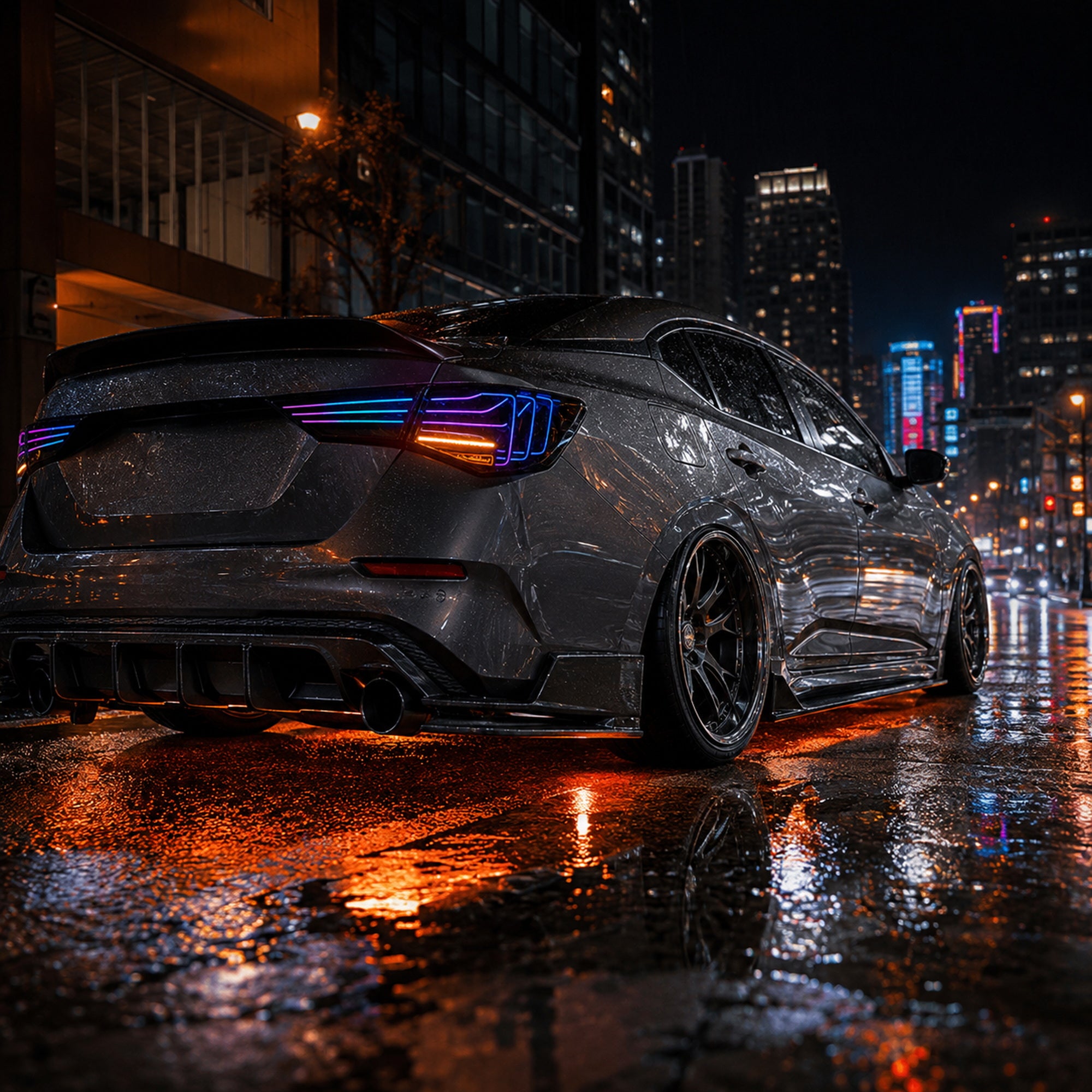 2020-2025 Nissan Sentra Sequential LED Tail Lights — rgblaser line sequential street night04 - T-SEN20-SRGB