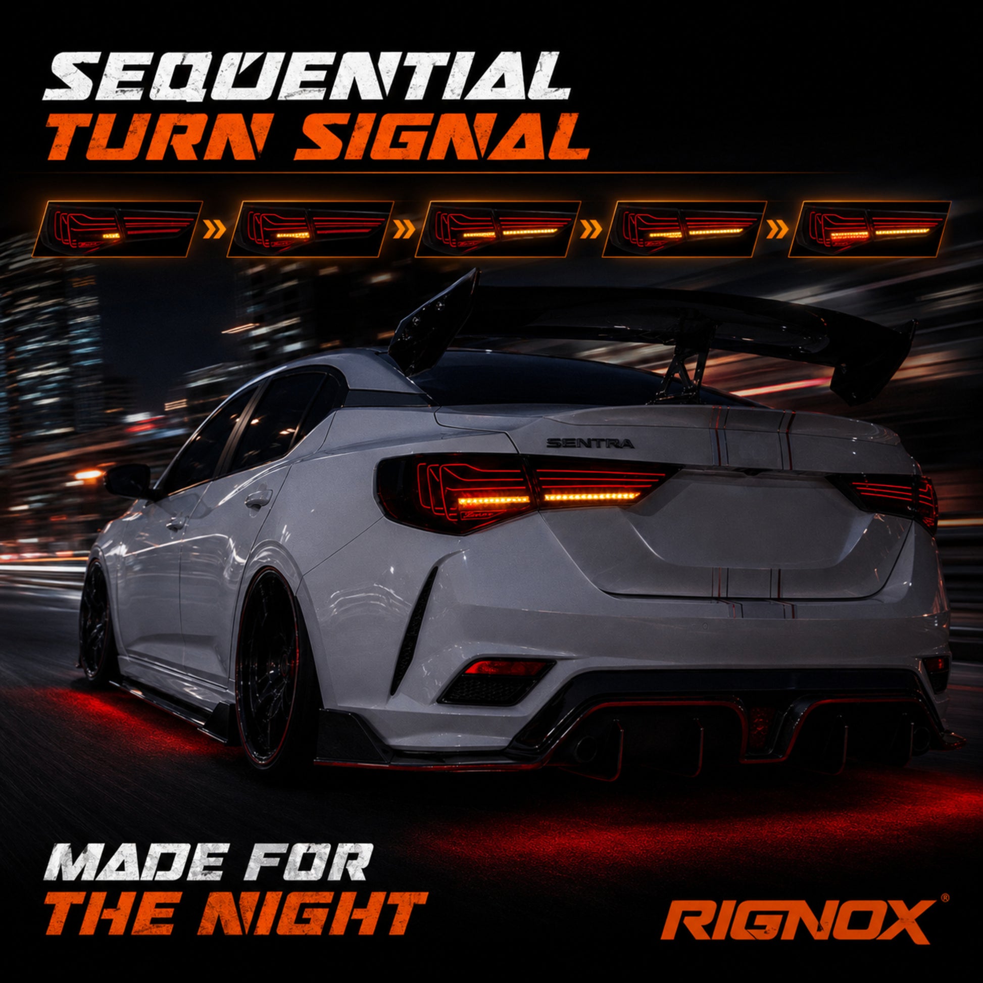 2020-2025 Nissan Sentra Sequential LED Tail Lights — smoke white laser line night motion sequential - T-SEN20-SW