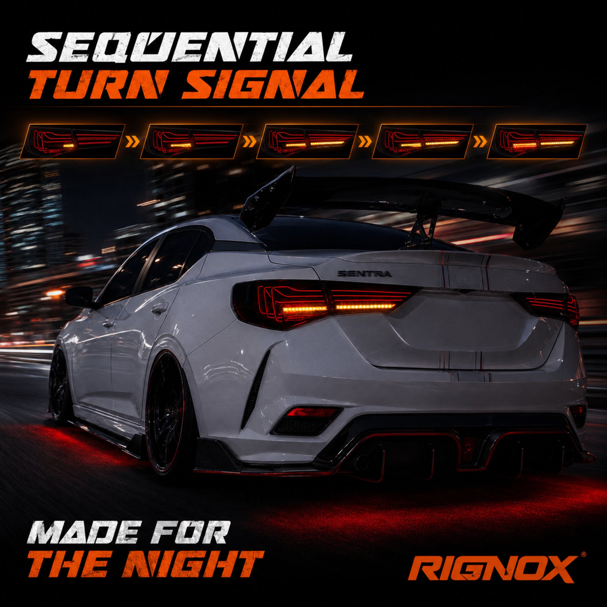 2020-2025 Nissan Sentra Sequential LED Tail Lights — smoke white laser line night motion sequential - T-SEN20-SW