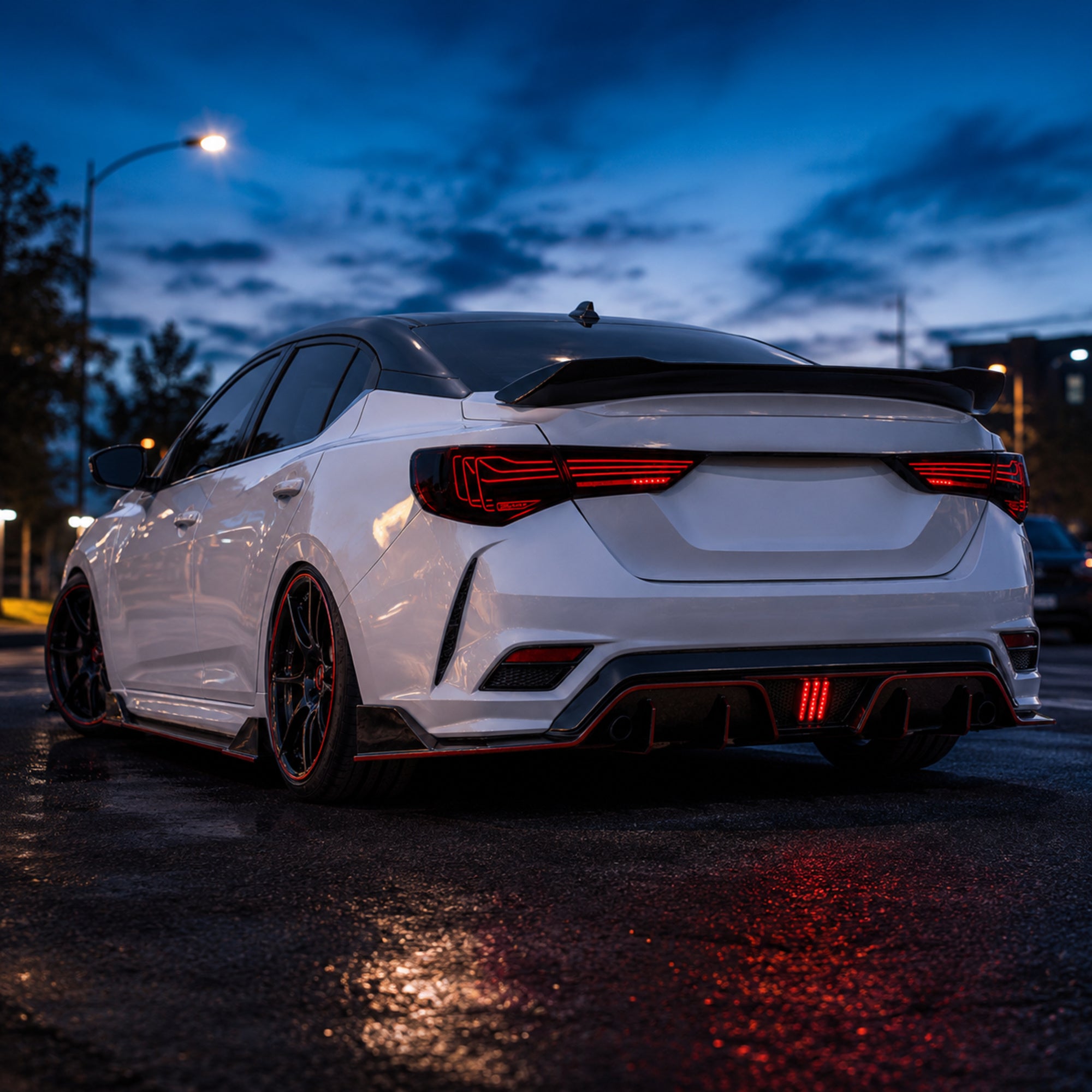 2020-2025 Nissan Sentra Sequential LED Tail Lights — smoke white laser line rear45 degree - T-SEN20-SW