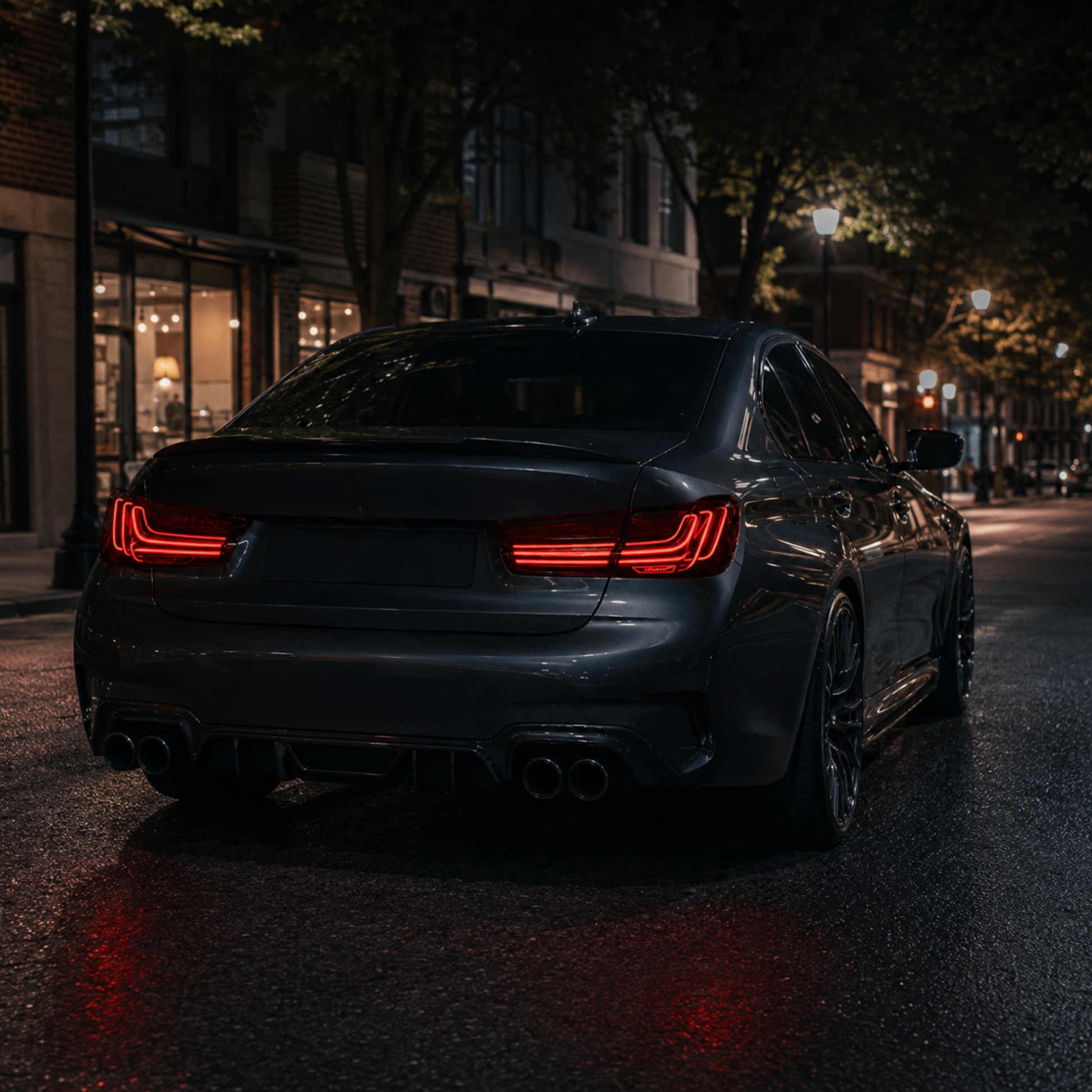 2019-2025 BMW 3 Series G20/G28/G80 M3 Sequential LED Tail Lights — clear red street rear view - T-3G20-RR