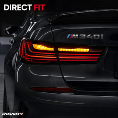 2019-2025 BMW 3 Series G20/G28/G80 M3 Sequential LED Tail Lights — smoke red installed detail - T-3G20-SR