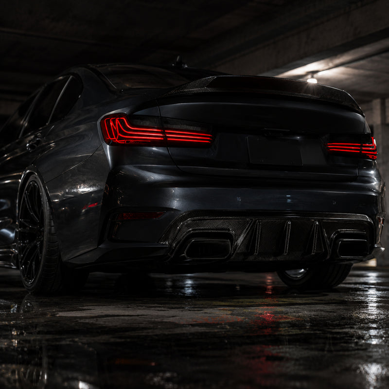 2019-2025 BMW 3 Series G20/G28/G80 M3 Sequential LED Tail Lights — smoke red low angle rear - T-3G20-SR