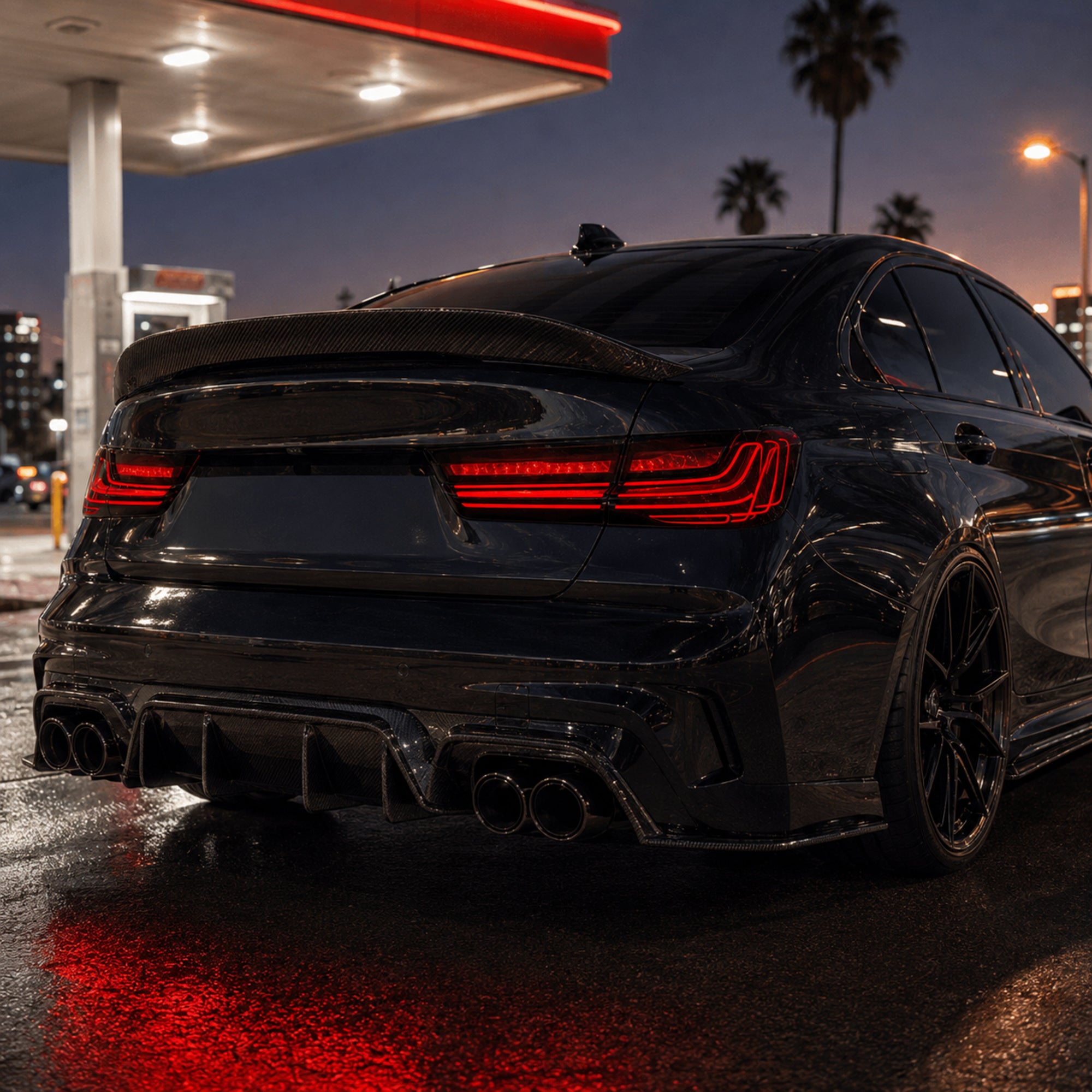 2019-2025 BMW 3 Series G20/G28/G80 M3 Sequential LED Tail Lights — smoke red rear45 degree - T-3G20-SR