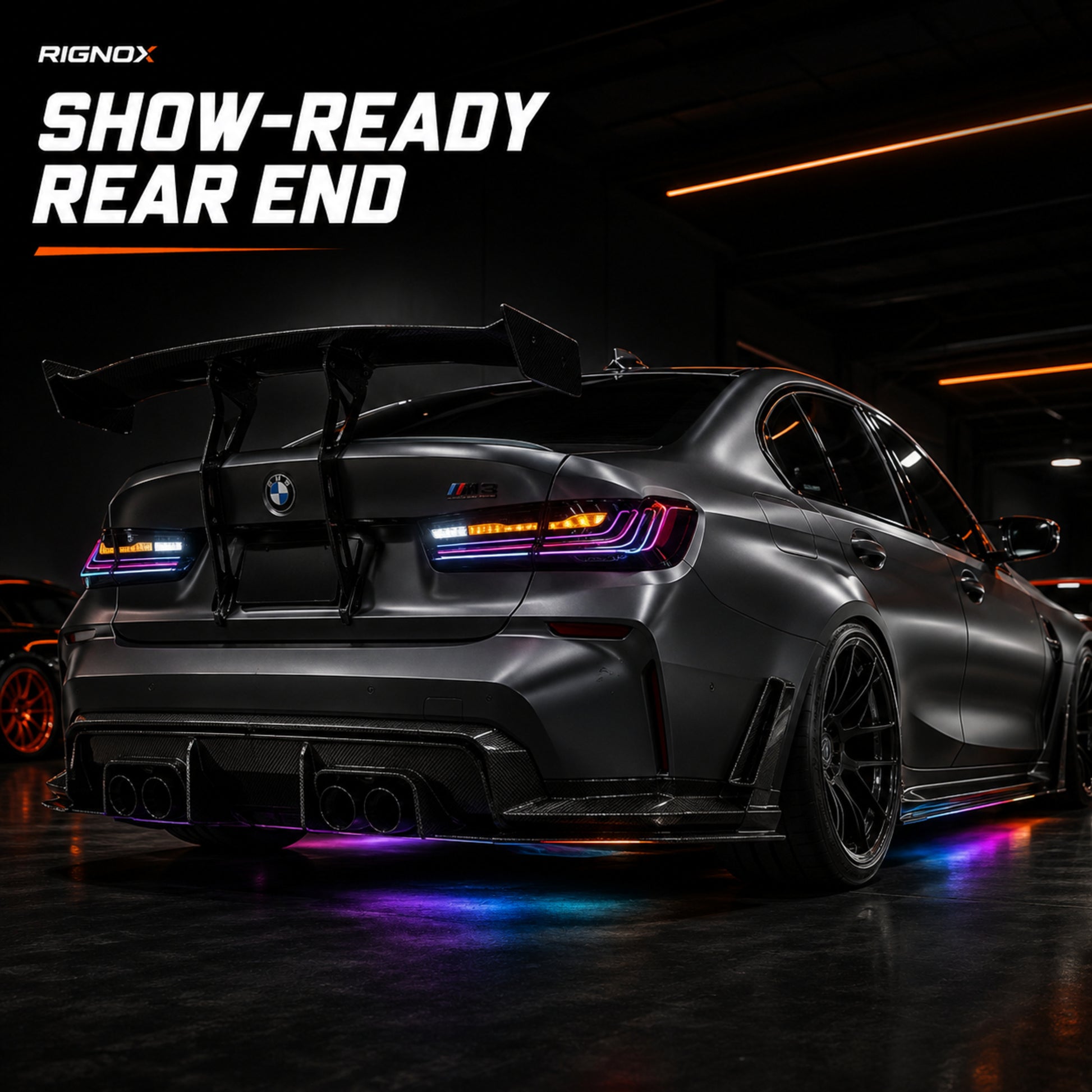 2019-2025 BMW 3 Series G20/G28/G80 M3 Sequential LED Tail Lights — smoke red RGB garage show08 - T-3G20-SRGB