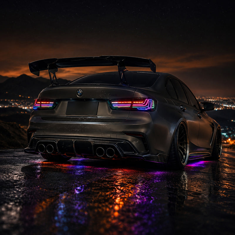 2019-2025 BMW 3 Series G20/G28/G80 M3 Sequential LED Tail Lights — smoke red RGB low angle05 - T-3G20-SRGB