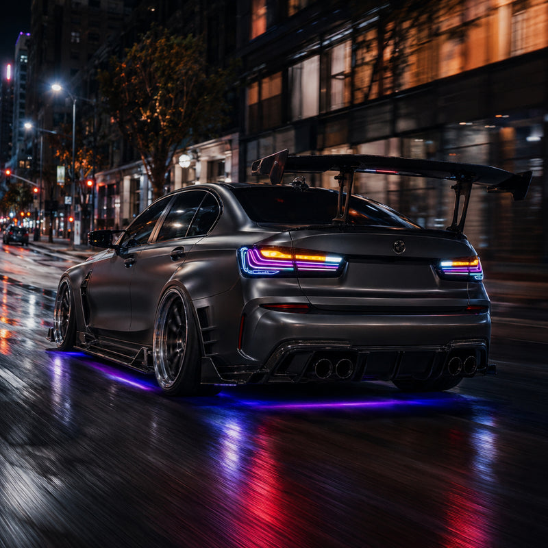 2019-2025 BMW 3 Series G20/G28/G80 M3 Sequential LED Tail Lights — smoke red RGB street night07 - T-3G20-SRGB