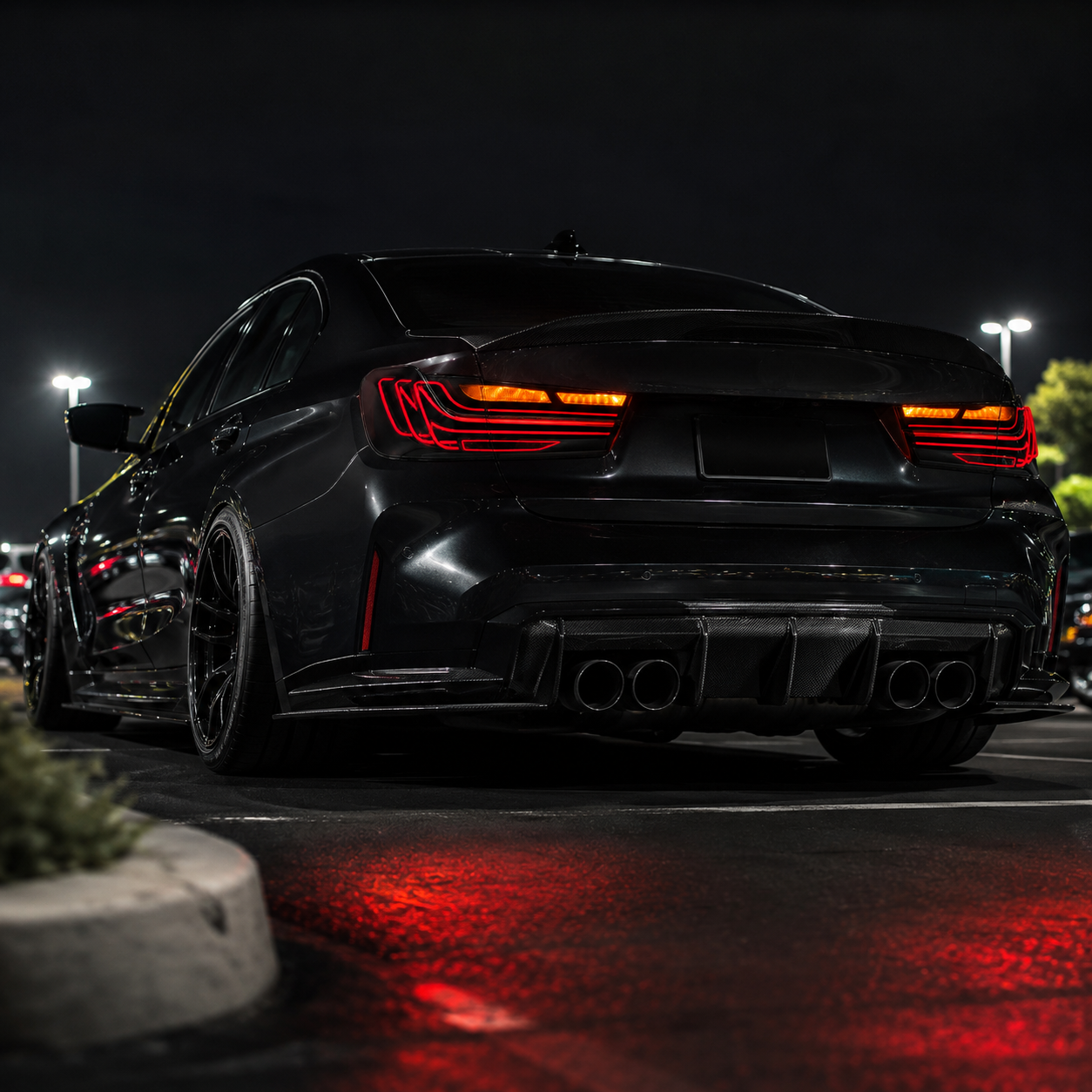2019-2025 BMW 3 Series G20/G28/G80 M3 Sequential LED Tail Lights — smoke red low angle night meet - T-3G20-SR