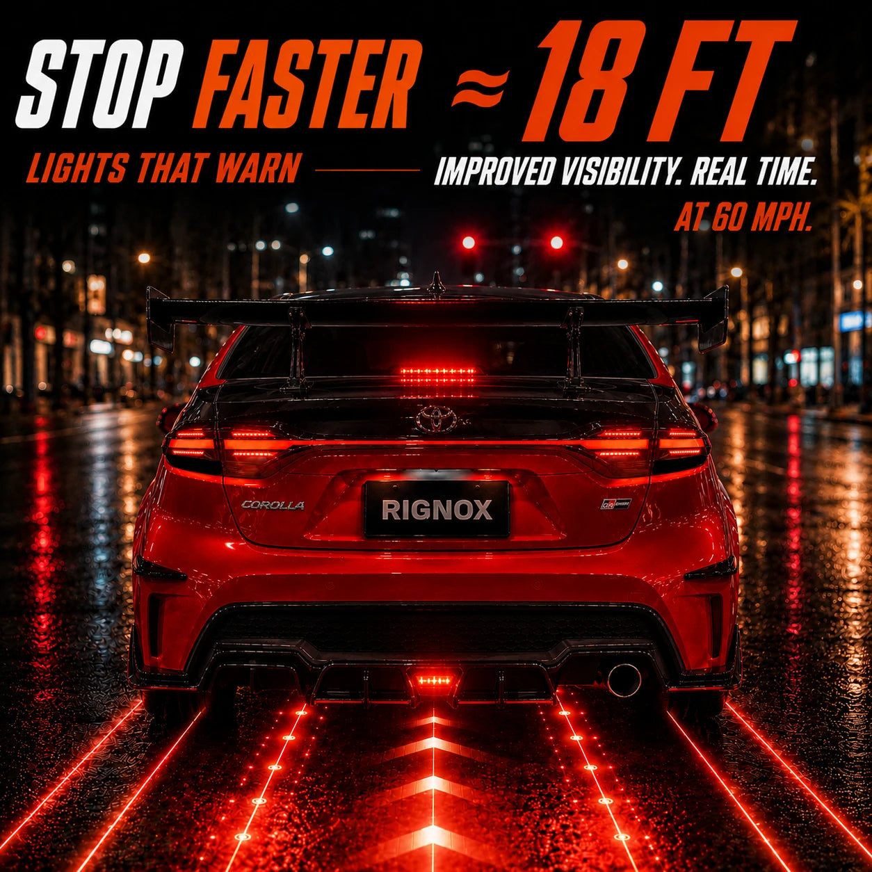 2020-2026 Toyota Corolla Sedan Sequential LED Tail Lights Assembly Full-Width Bar — brake response — T-COR20-RGB