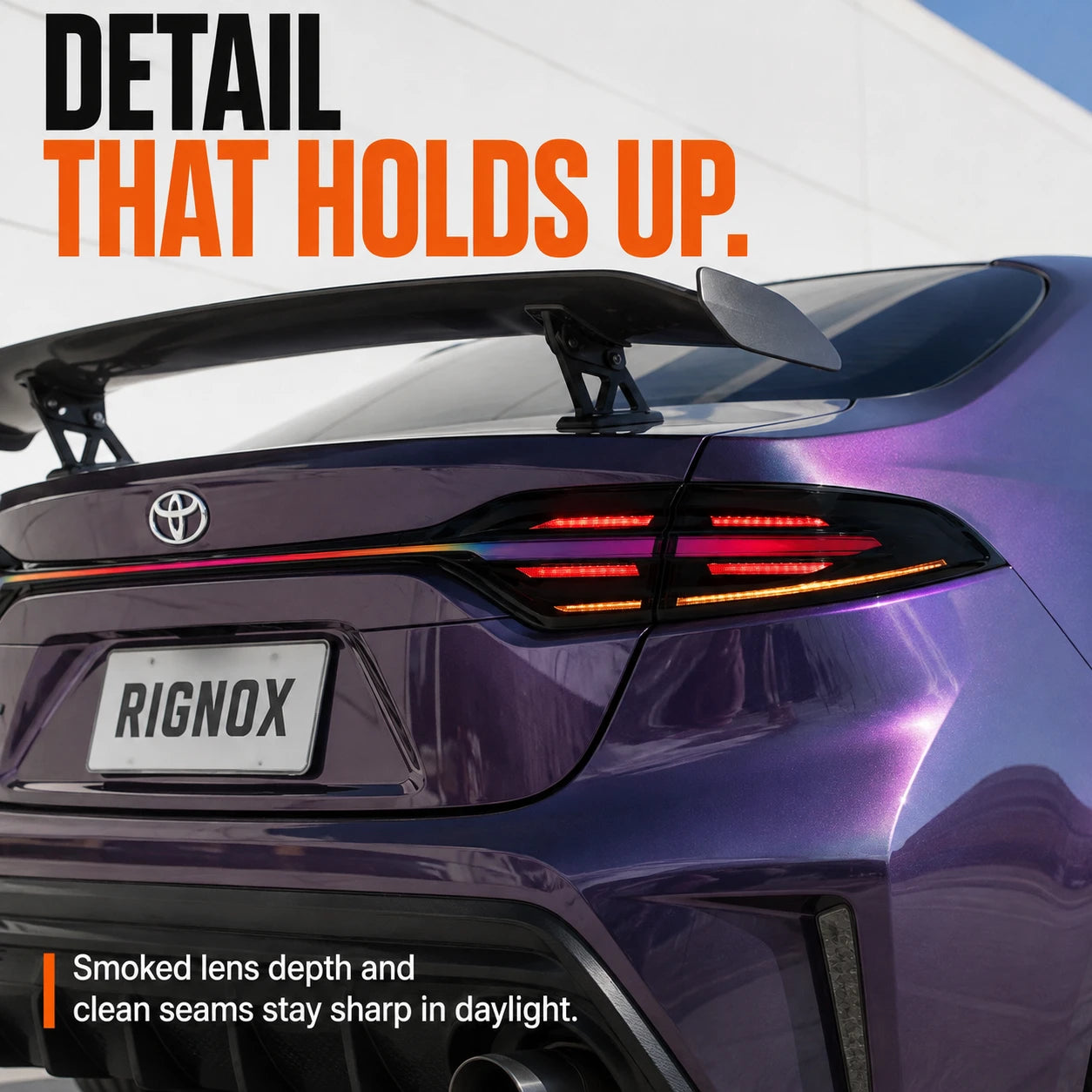 2020-2026 Toyota Corolla Sedan Sequential LED Tail Lights Assembly Full-Width Bar — plaza right details — T-COR20-RGB