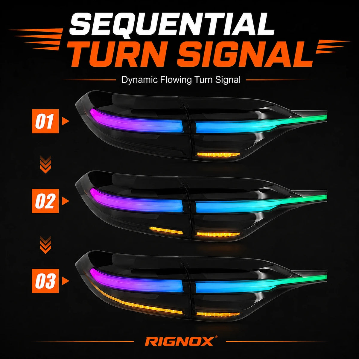 2020-2026 Toyota Corolla Sedan Sequential LED Tail Lights Assembly Full-Width Bar — sequential turn signal — T-COR20-RGB