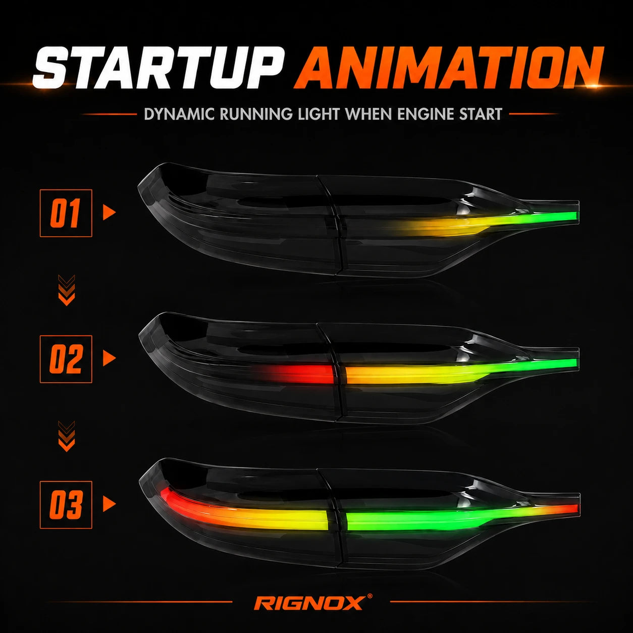 2020-2026 Toyota Corolla Sedan Sequential LED Tail Lights Assembly Full-Width Bar — start-up animation — T-COR20-RGB