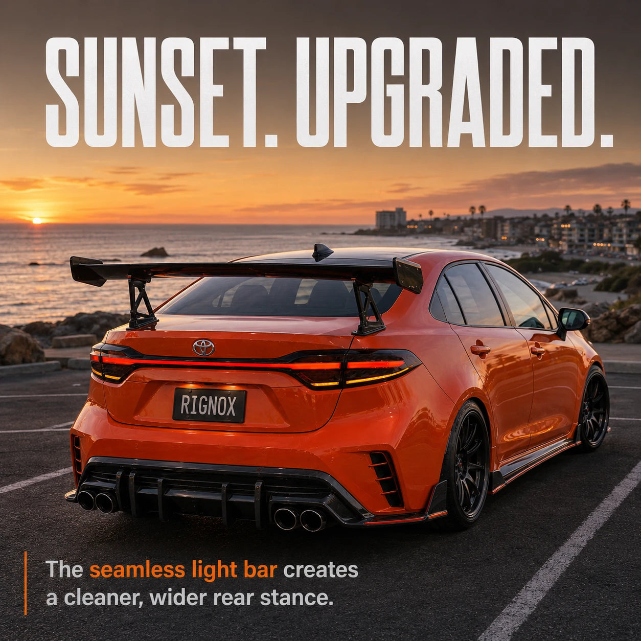 2020-2026 Toyota Corolla Sedan Sequential LED Tail Lights Assembly Full-Width Bar — coastal sunset — T-COR20-SRT