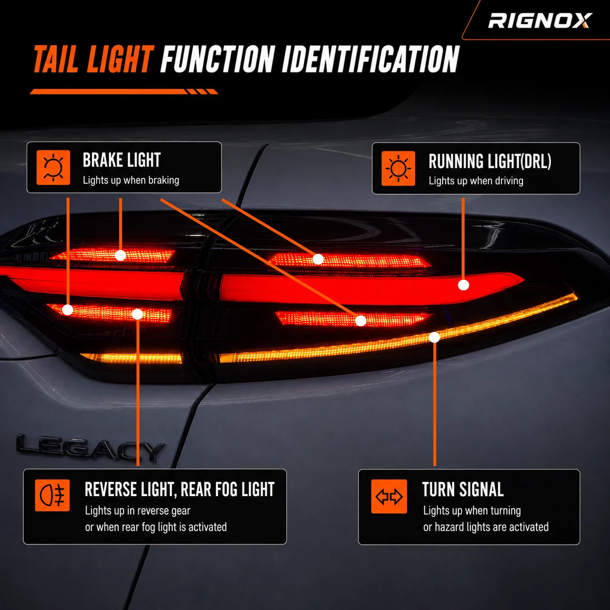 2020-2026 Toyota Corolla Sedan Sequential LED Tail Lights Assembly Full-Width Bar — function identification — T-COR20-SRT