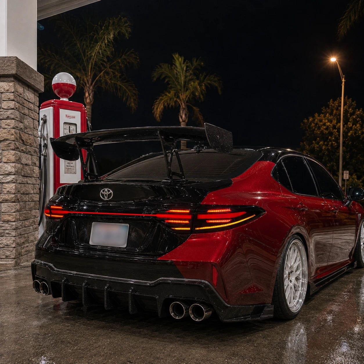 2020-2026 Toyota Corolla Sedan Sequential LED Tail Lights Assembly Full-Width Bar — gas station parking — T-COR20-SRT