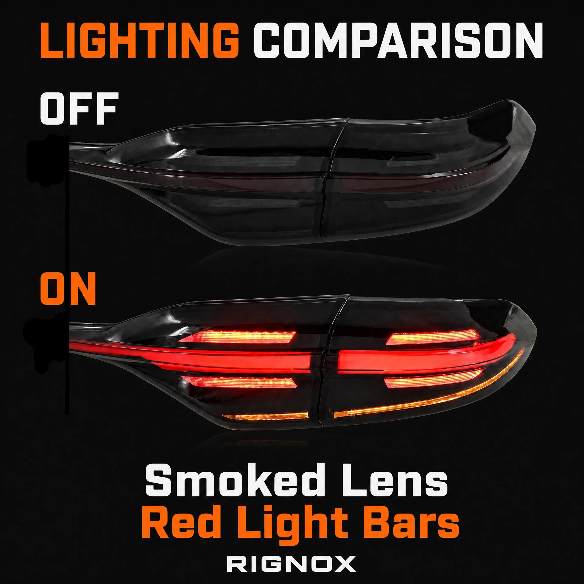 2020-2026 Toyota Corolla Sedan Sequential LED Tail Lights Assembly Full-Width Bar — lighting comparison — T-COR20-SRT
