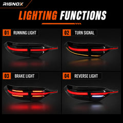 2020-2026 Toyota Corolla Sedan Sequential LED Tail Lights Assembly Full-Width Bar — lighting functions — T-COR20-SRT