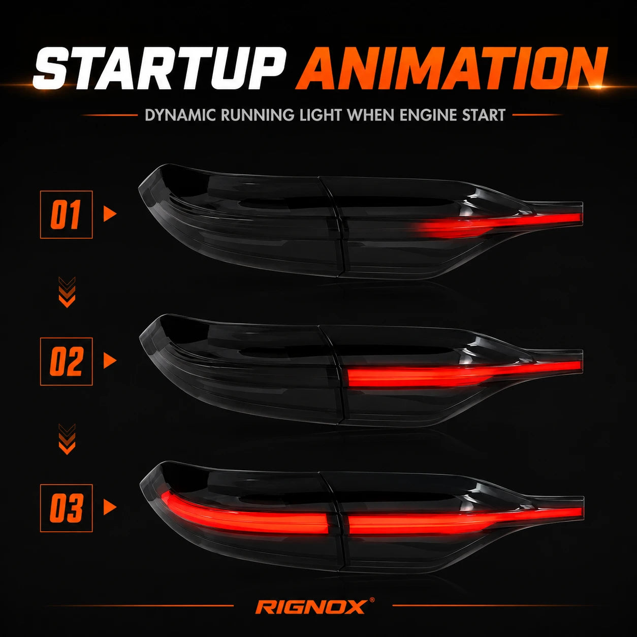 2020-2026 Toyota Corolla Sedan Sequential LED Tail Lights Assembly Full-Width Bar — start-up animation — T-COR20-SRT
